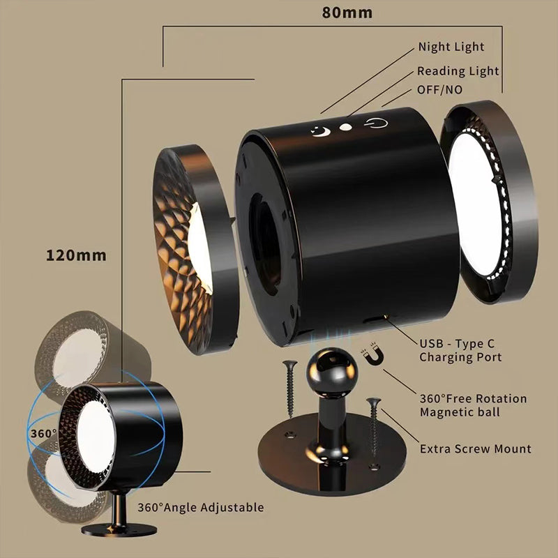 Ładowalna magnetyczna lampa ścienna LED 360° — regulowana lampa bezprzewodowa