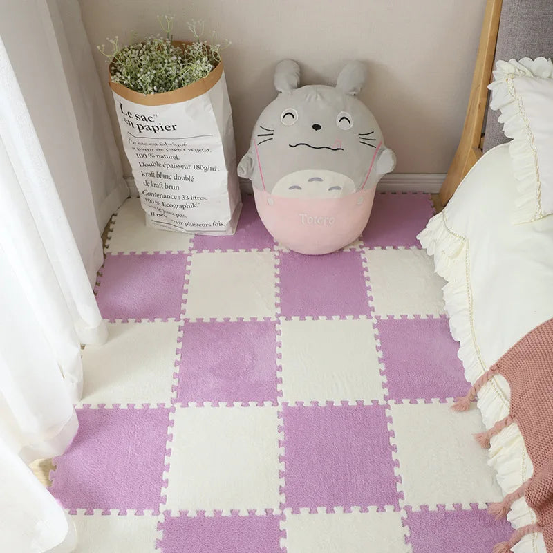 Winnie 60-delt lekematte for baby — myke, plysjkledde EVA-skumfliser som kan kobles sammen