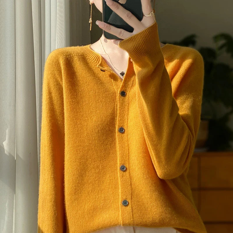 Nalani 100% Merino Wool Cardigan Sweater — Button Details