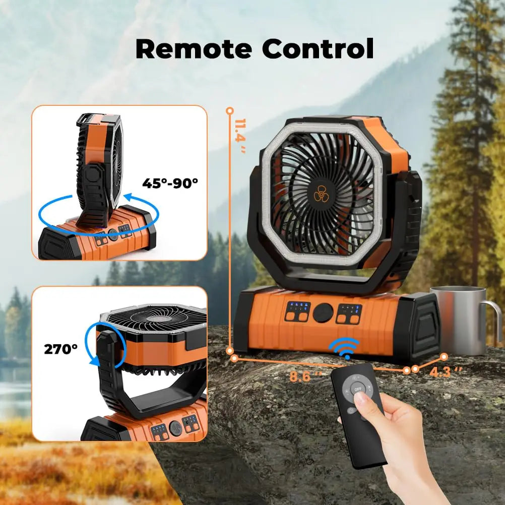 Wiederaufladbarer Campingventilator mit 20000mAh — LED-Licht, USB-Powerbank