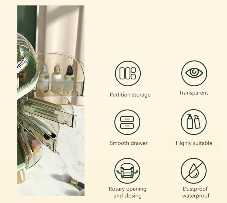 Transparent makeup- og smykkeorganisator — stor støvtæt kosmetikæske