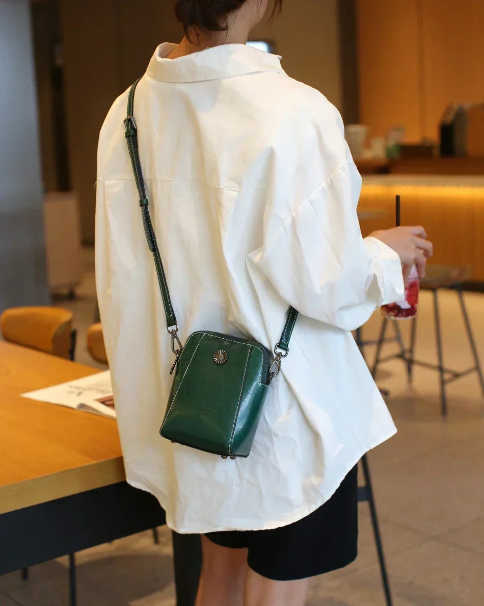 Retro-Umhängetasche aus Leder — stilvolle Schultertasche, 14x6x18cm