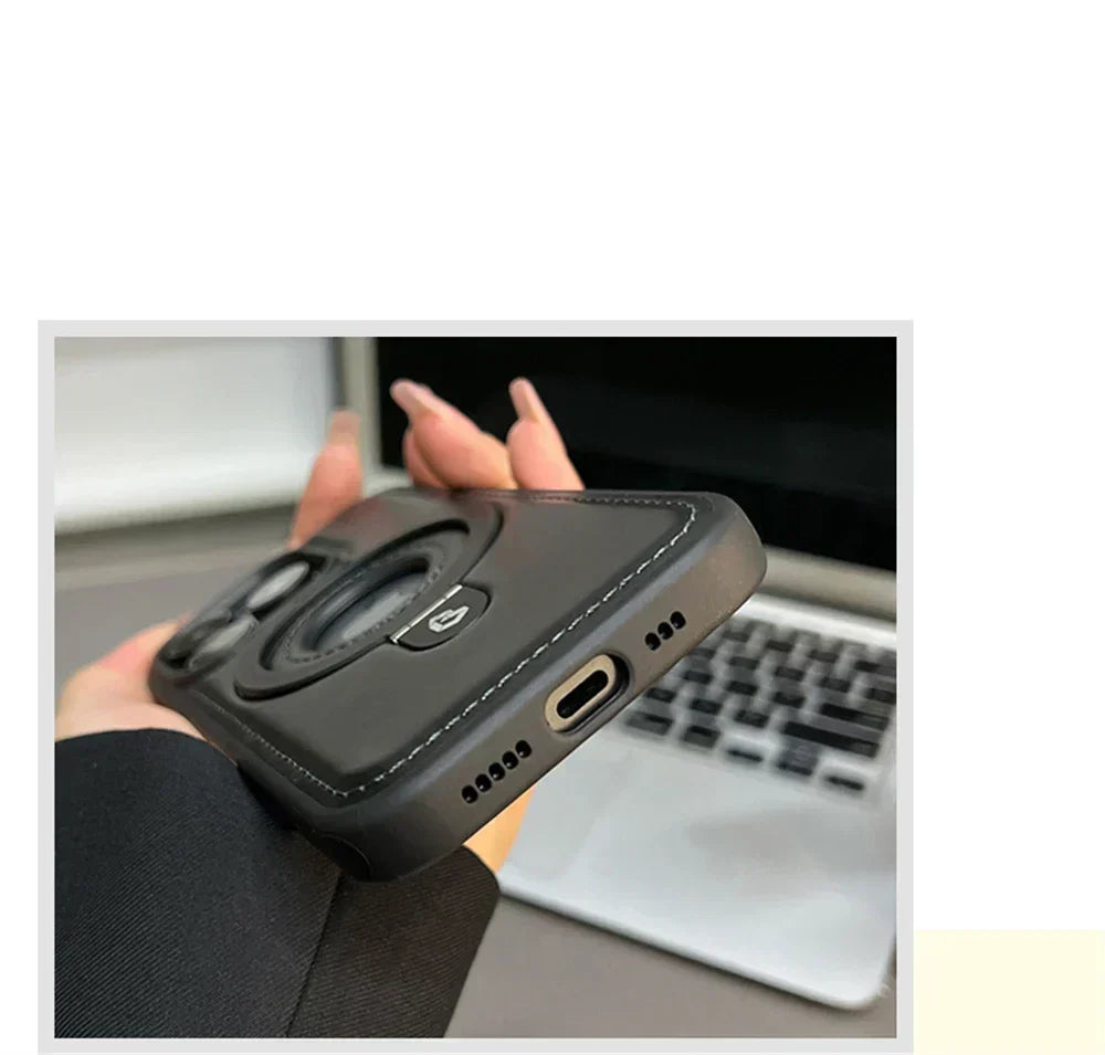 Capa premium de couro para telemóvel MagSafe — suporte de anel rebatível