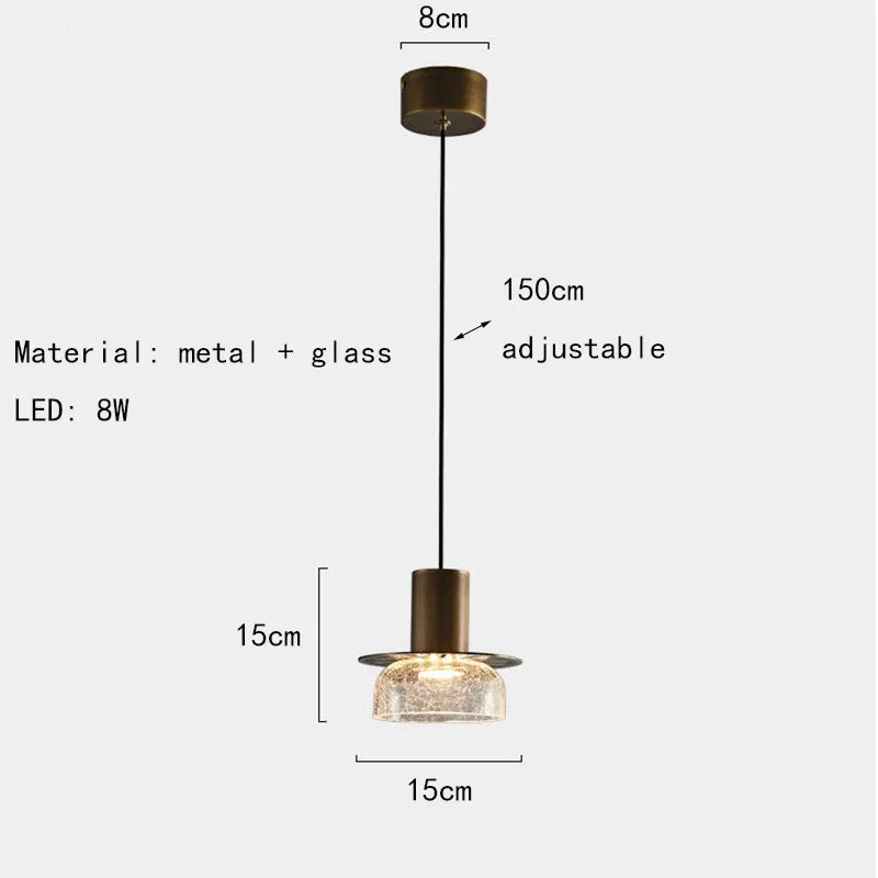 Novalux Pendant Light In Amber Glass With Cracked Shade For Dining