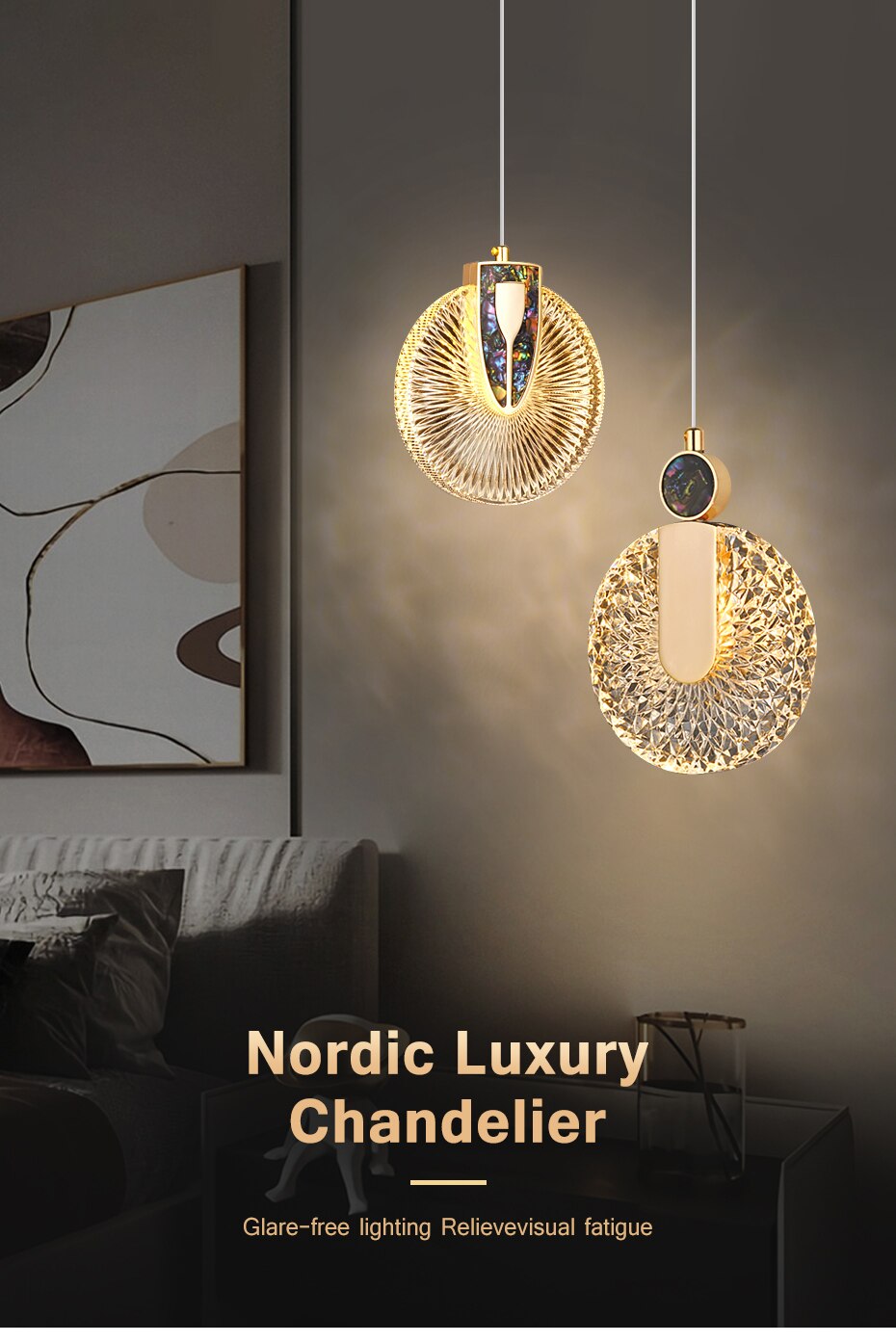Lámpara colgante redonda de cristal con LED dorado Aurelia