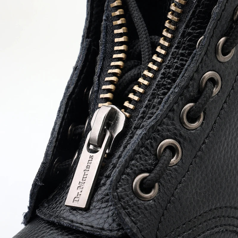 Women’s Genuine Leather Platform Boots, Front Zipper, Optical Soles