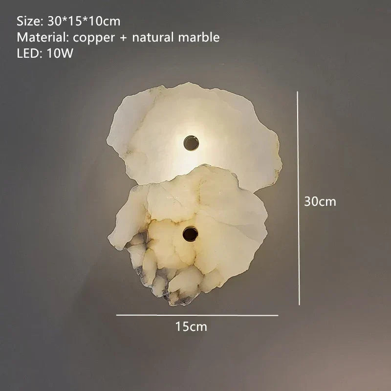 Natural Marble LED Wall Sconce — Modern Design, Copper Accents