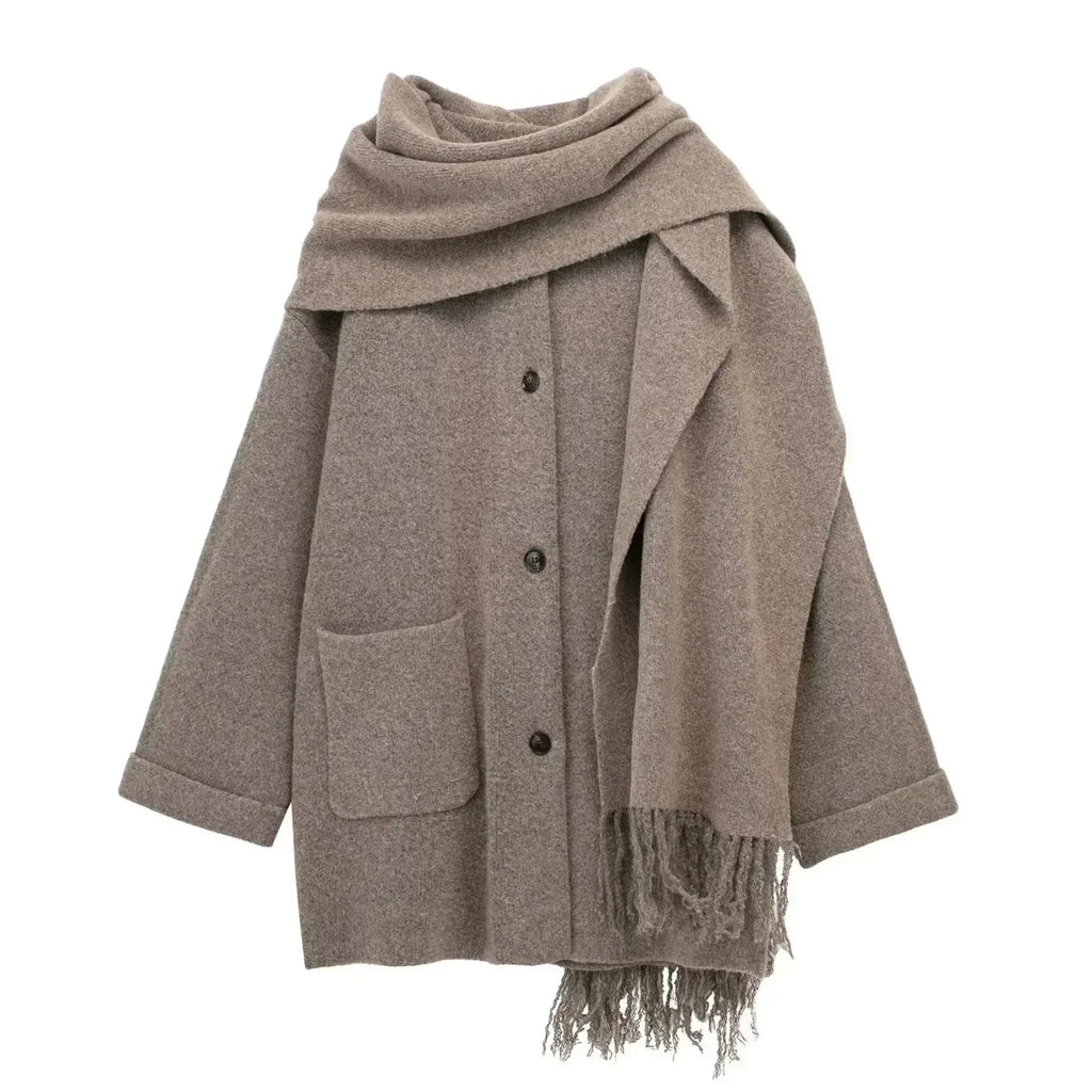 Luxury Woolen Chic női gyapjúkabát-szett sállal