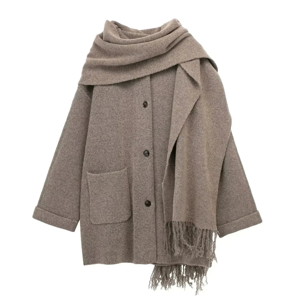 Luxury Woolen Chic női gyapjúkabát-szett sállal