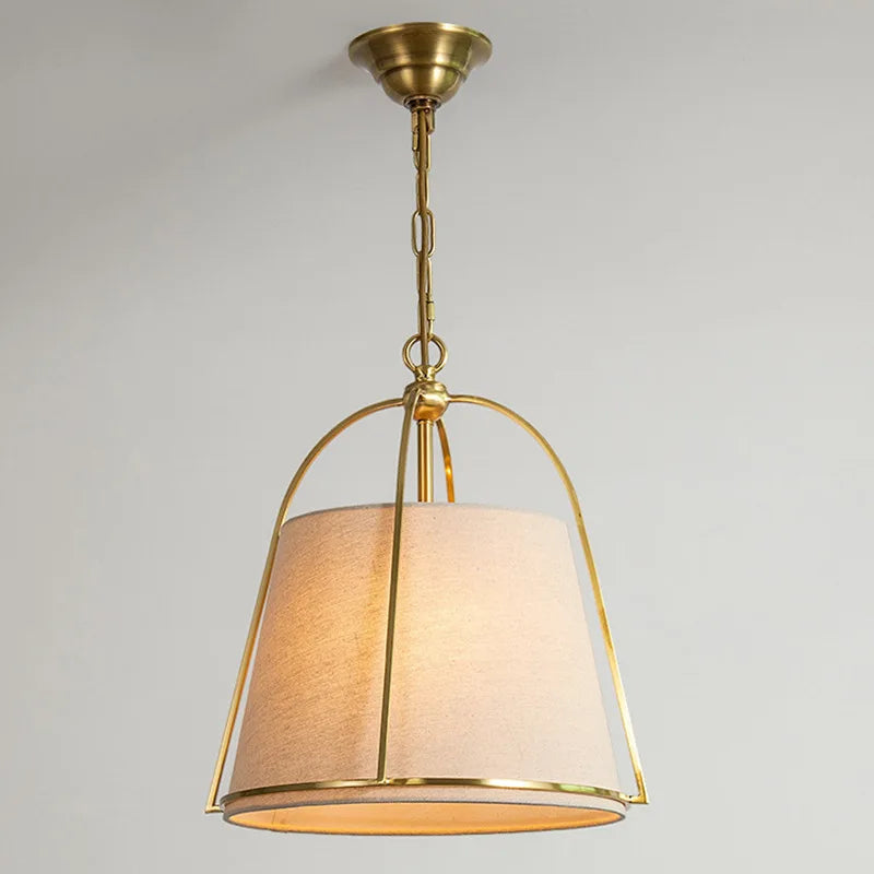 Elara Pendant Light In Beige Fabric With Brass Frame
