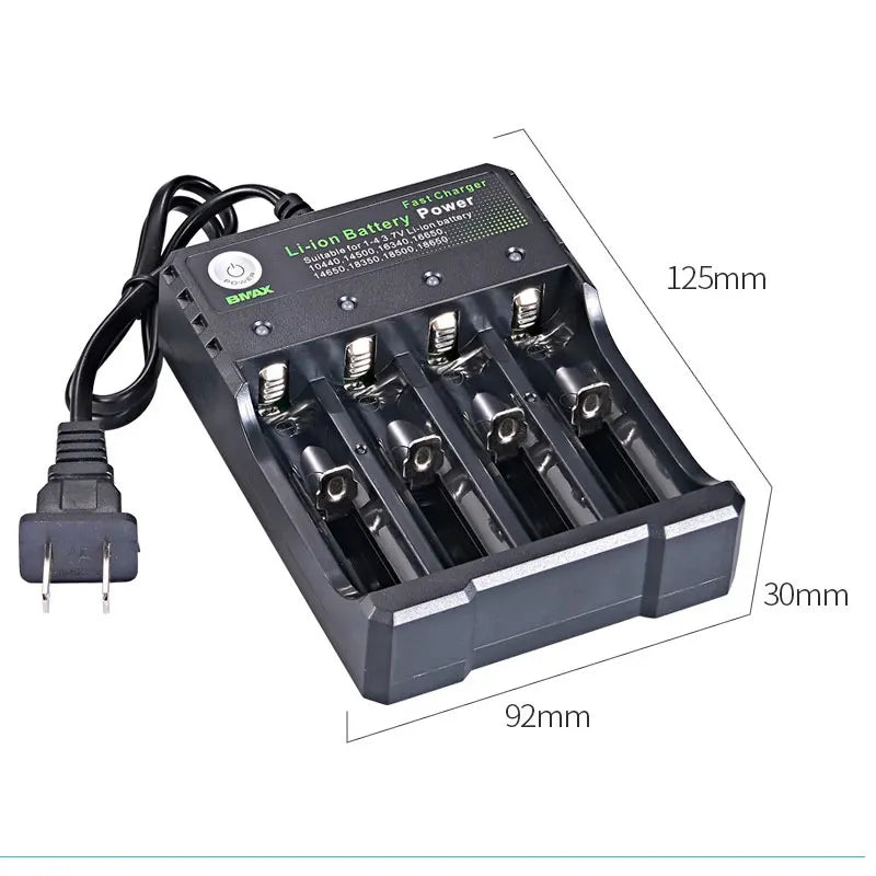 Independent 4-Slot Li-Ion Battery Charger — 18650 and 18500 Compatible, Auto Cut Off