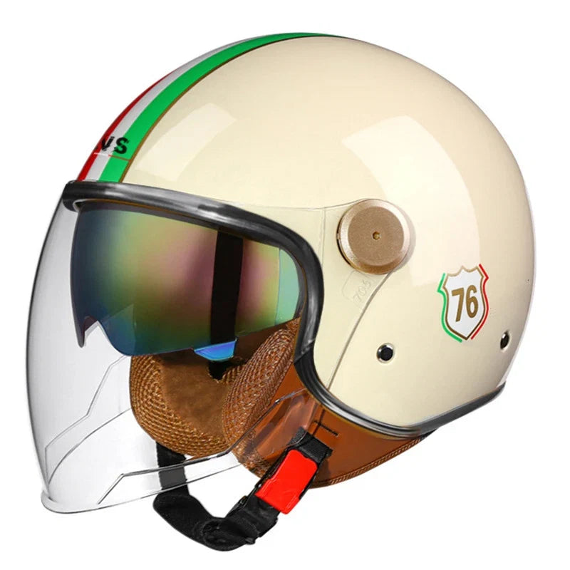Capacete de motociclista aberto de três quartos — Lente à prova de vento