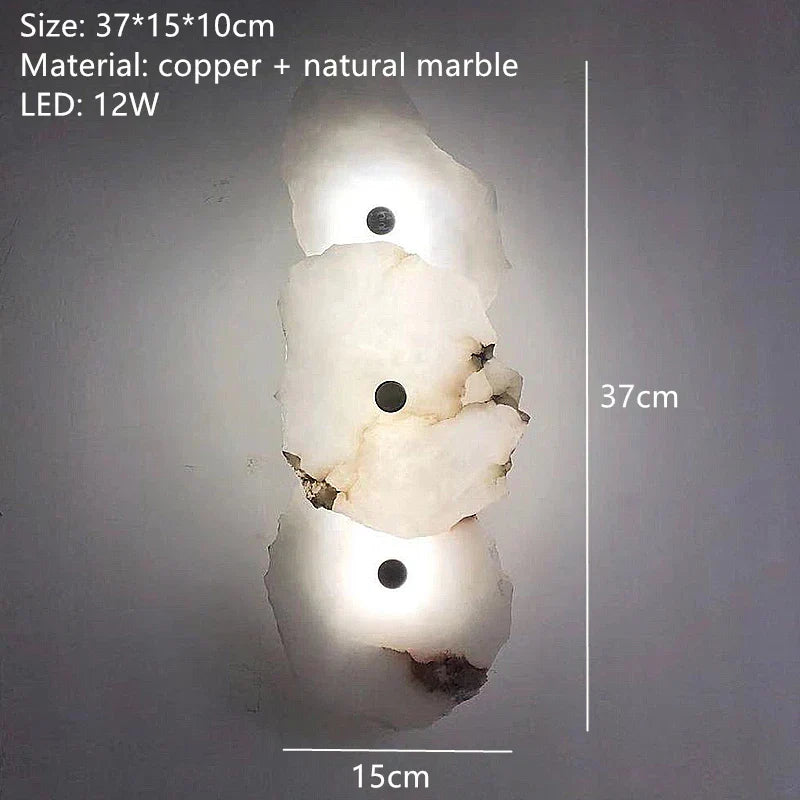 Natural Marble LED Wall Sconce — Modern Design, Copper Accents