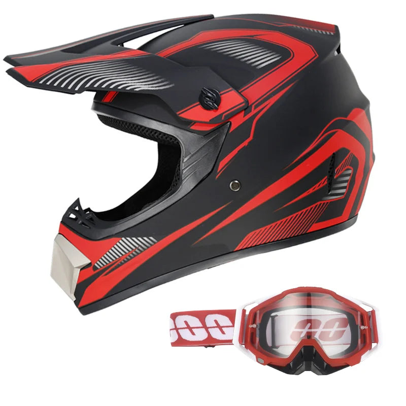 Kids Full-Face Motocross Helmet — Complete Set with Matching Goggles