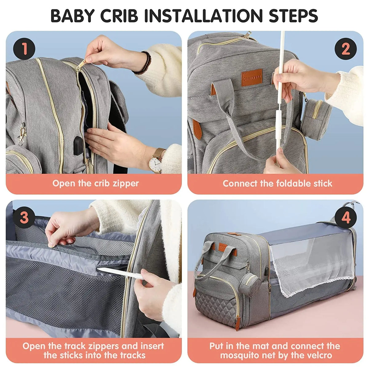 BabyNest Bag 3-in-1 Diaper Bag — Portable Baby Bed, USB Port