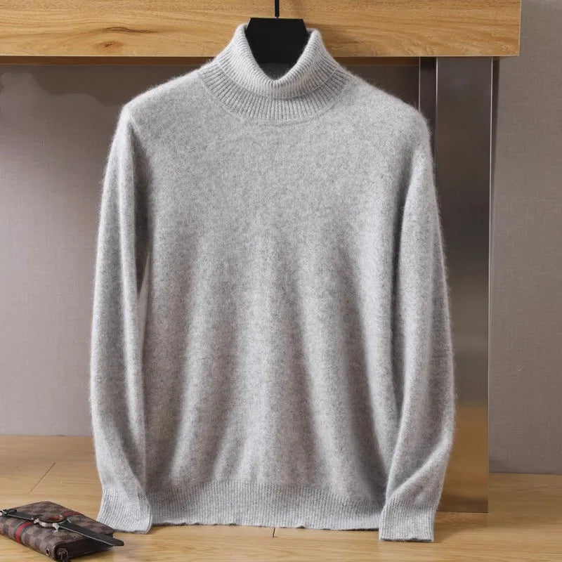 Camisola masculina de veludo, 100% caxemira, tricotada no Japão — malha de 2 fios