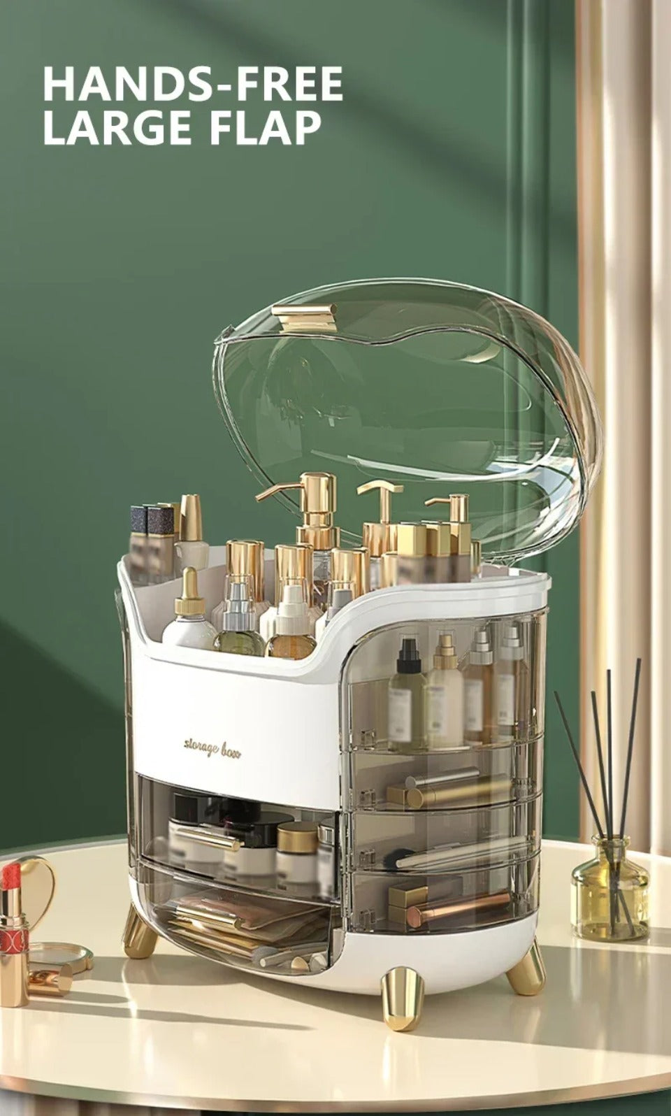 Transparent makeup- og smykkeorganisator — stor støvtæt kosmetikæske