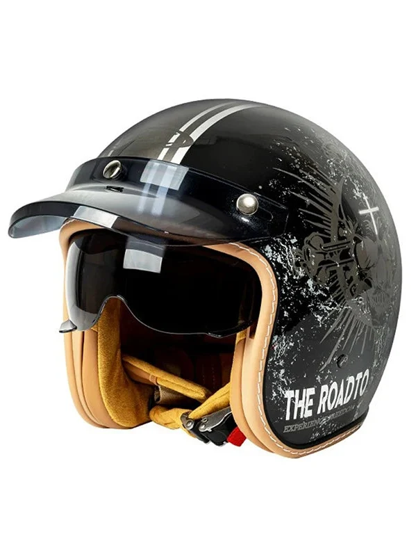 Vintage Jet Open Face Motorcycle Helmet — Sun Visor Included