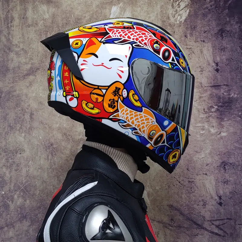 Full-Face Racing Motorcycle Helmet — Integrated Dual Visor System
