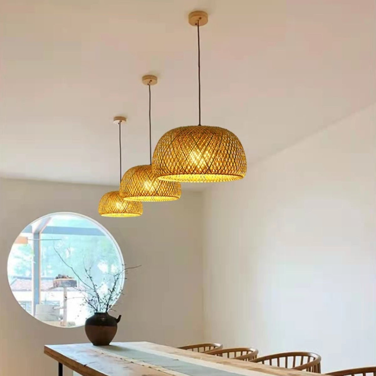 Bamboo Pendant Light — Woven Hanging Lamp, Statement Decor