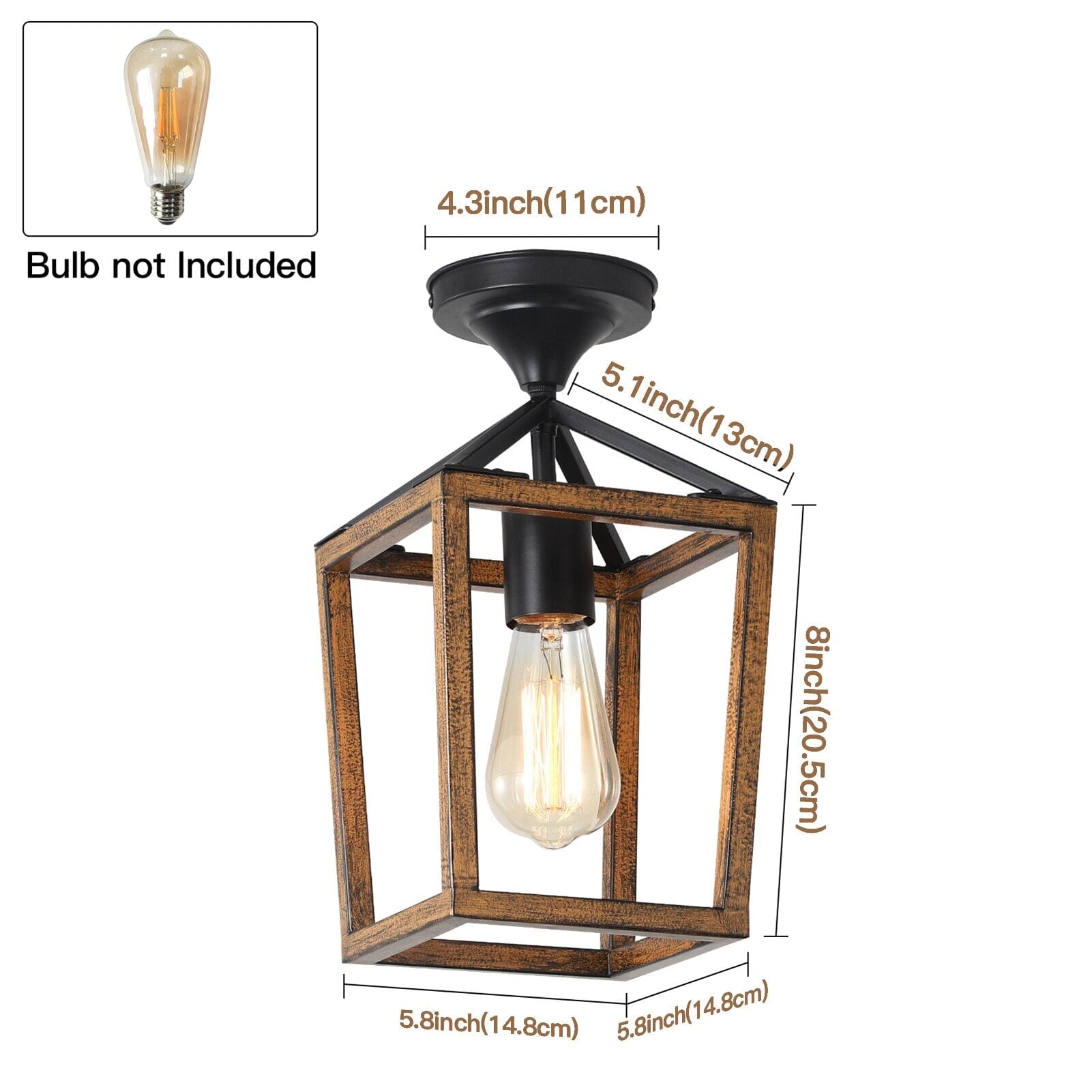 Ridgewood Rustic Ceiling Lights In Metal With Wood Grain Finish