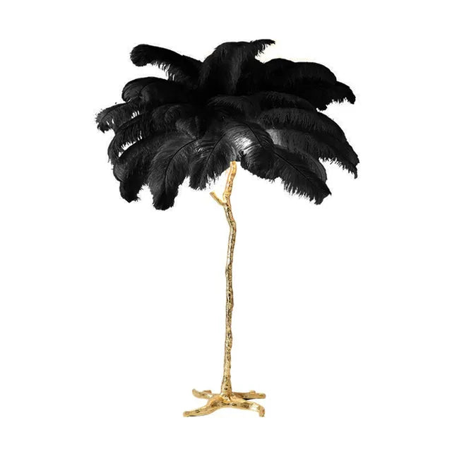 Lampada da terra con piume di struzzo - 5 lampadine LED, attacco E27