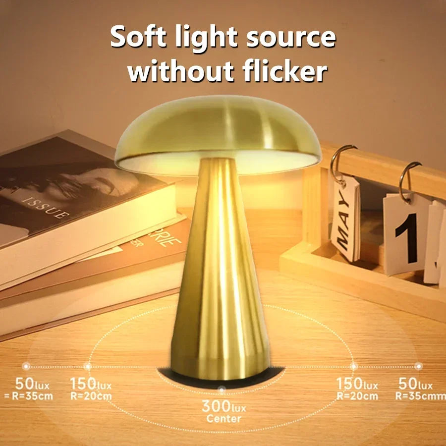 Lampe de bureau LED rechargeable en forme de champignon — Sans fil, capteur tactile