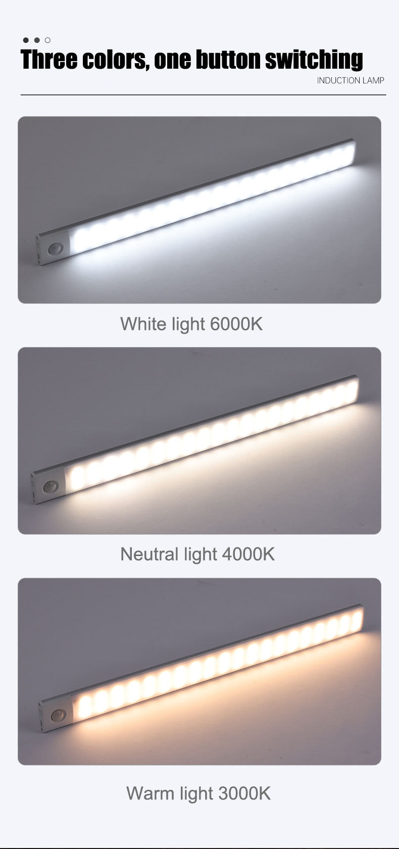 3-in-1-ultradünne kabellose LED-Schrankleuchte – Bewegungssensor, per USB aufladbar
