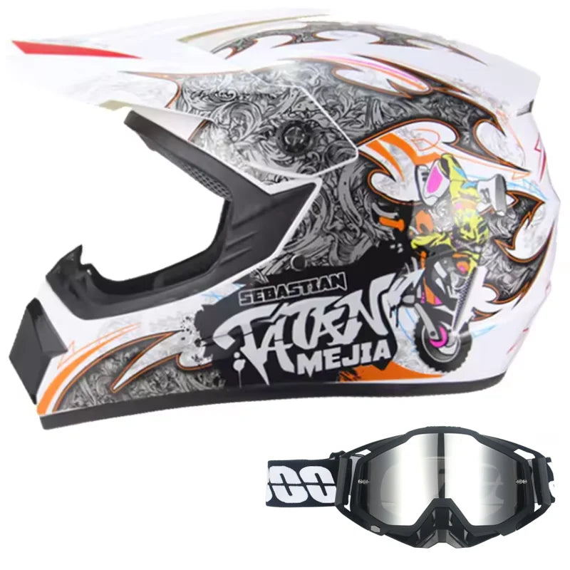 Kids Full-Face Motocross Helmet — Complete Set with Matching Goggles