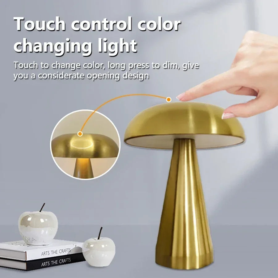 Lampe de bureau LED rechargeable en forme de champignon — Sans fil, capteur tactile