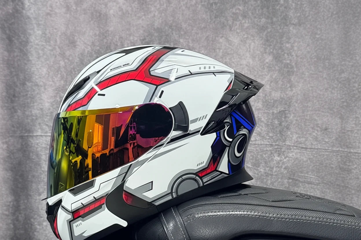 Flip-Up Full-Face Motorcycle Helmet — Dual-Lens Visor, Aerodynamic Rear Wing, DOT Certified