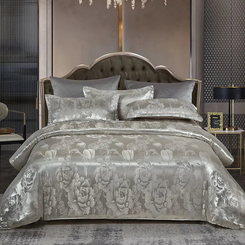 Aurelume sängset i satinjacquard — blått och guld