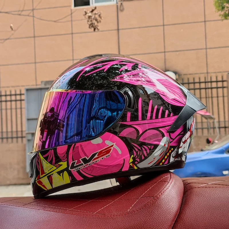 Full-Face Racing Motorcycle Helmet — Integrated Dual Visor System