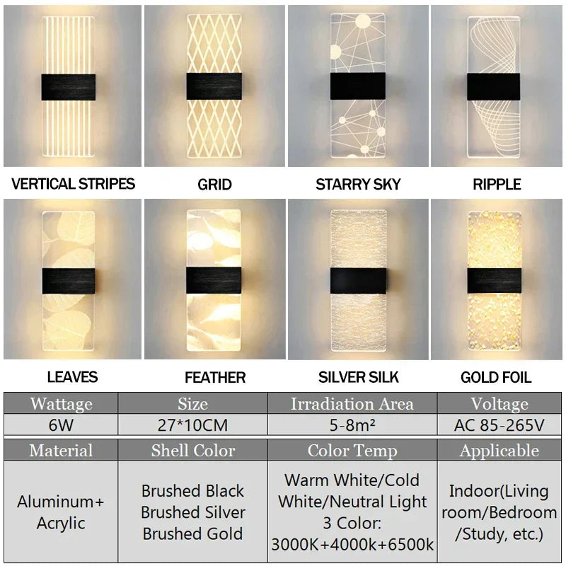6W moderne LED-væglampe i akryl - nordisk væglampe