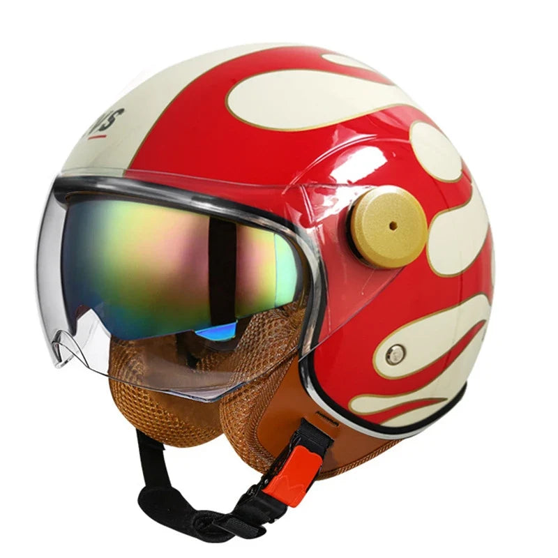 Capacete de motociclista aberto de três quartos — Lente à prova de vento