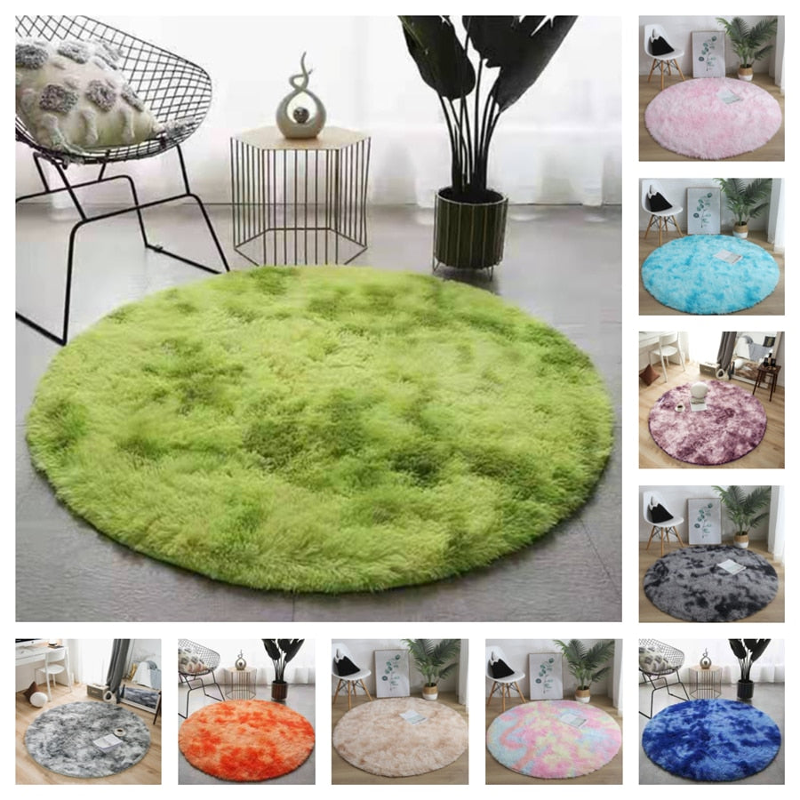 Soft Fluffy Sky Blue Round Shaggy Area Rug, Plush Texture