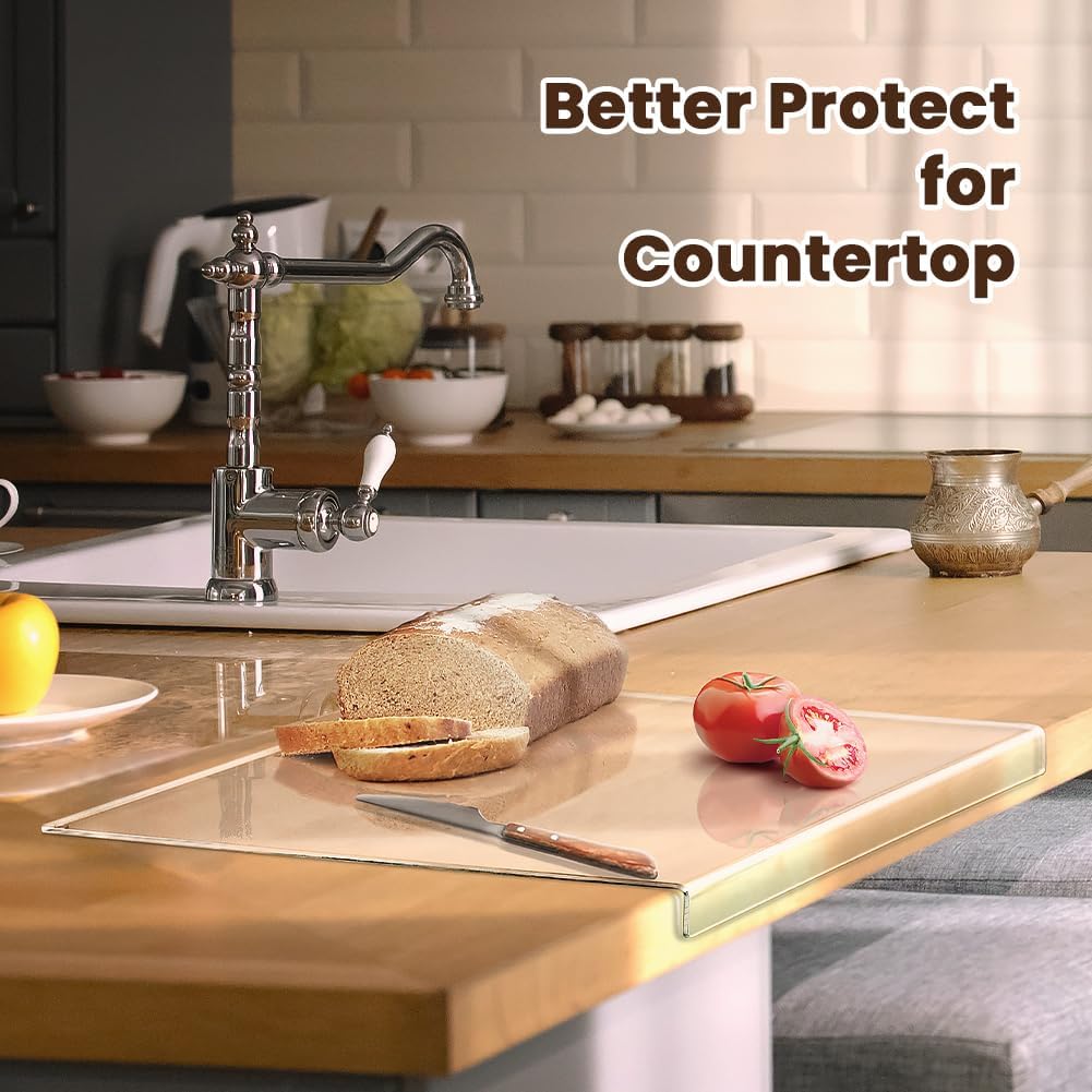 Tábua de cortar transparente antiderrapante — Proteção de bancada com rebordo elevado
