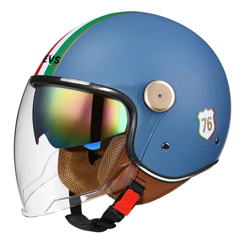Capacete de motociclista aberto de três quartos — Lente à prova de vento