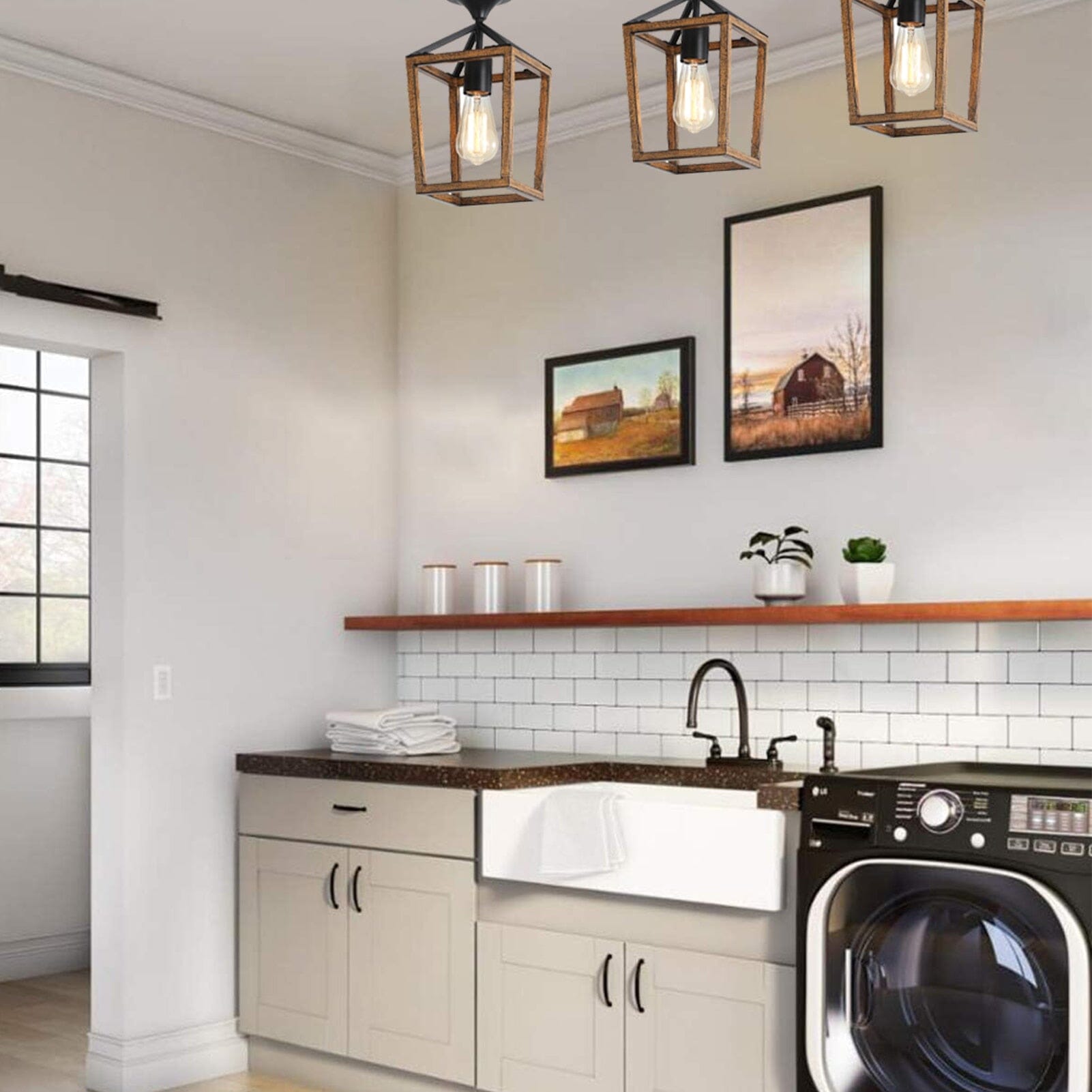 Ridgewood Rustic Ceiling Lights In Metal With Wood Grain Finish