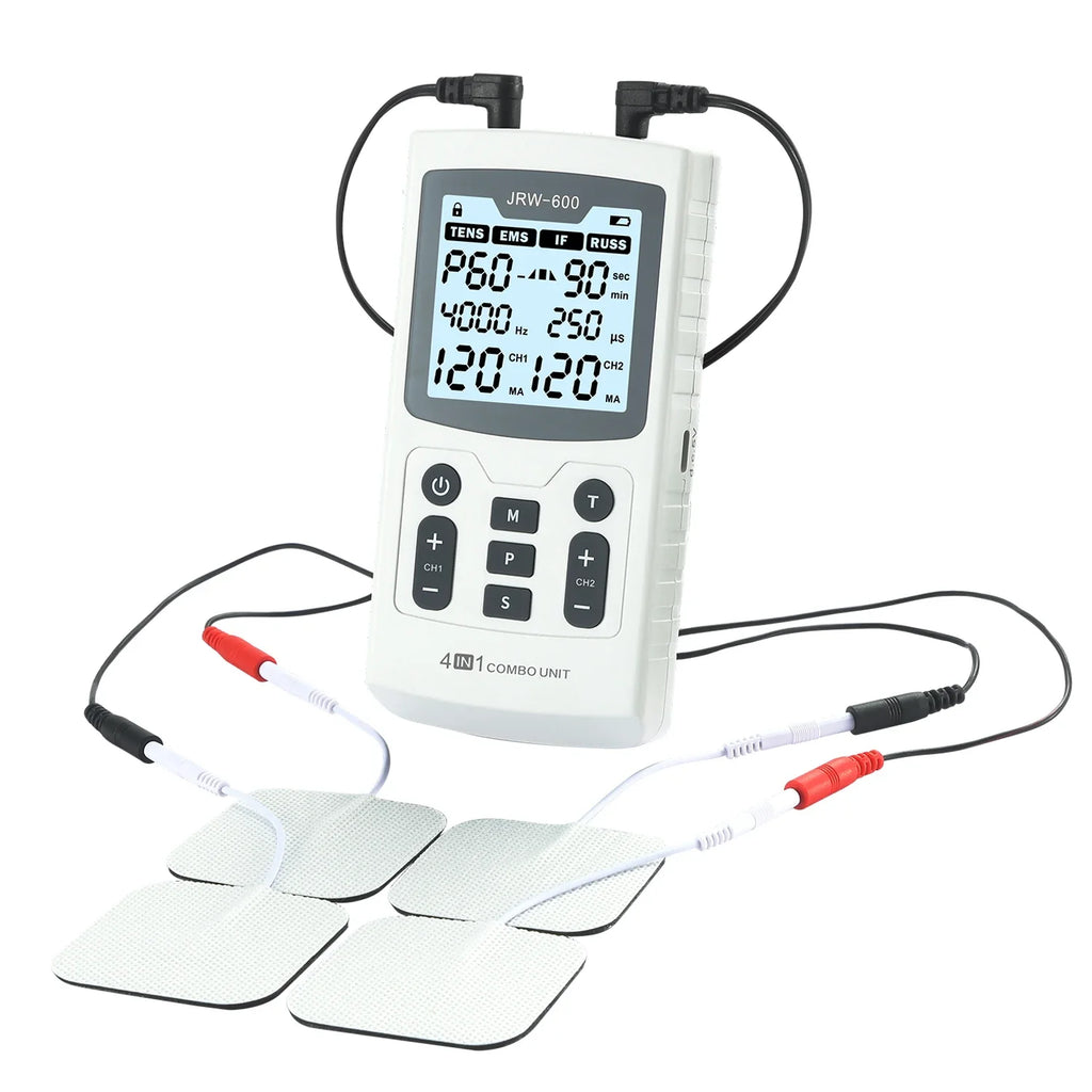 4-in-1 マルチモード治療器 — TENS、EMS、IFC、ロシアン刺激 | 強度120段階、プログラム60種