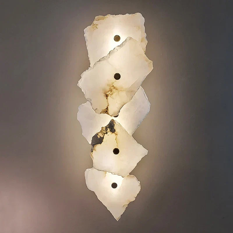Natural Marble LED Wall Sconce — Modern Design, Copper Accents