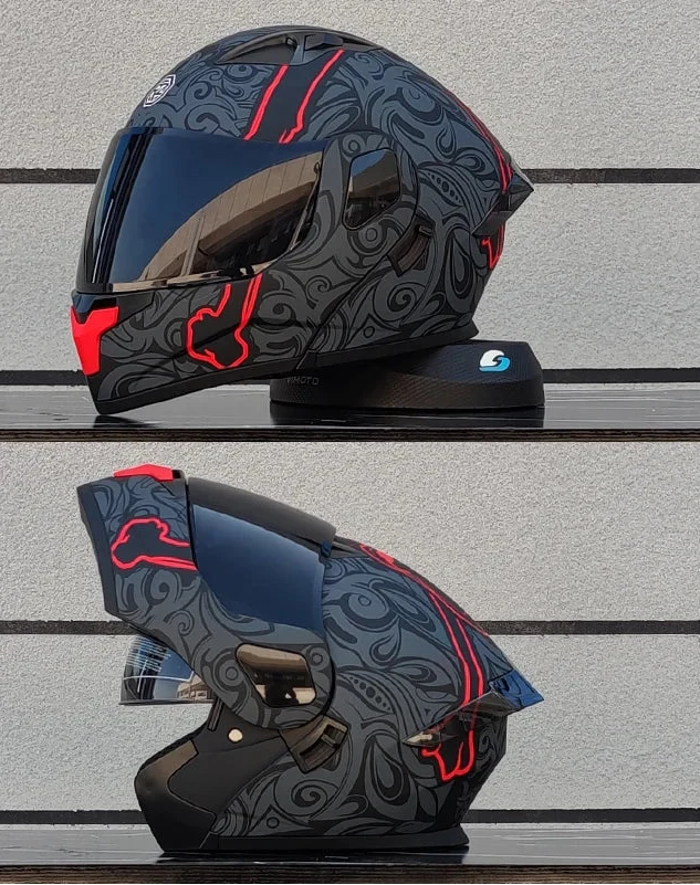 フリップフロント式フルフェイスバイクヘルメット — DOT認証デュアルレンズシールド