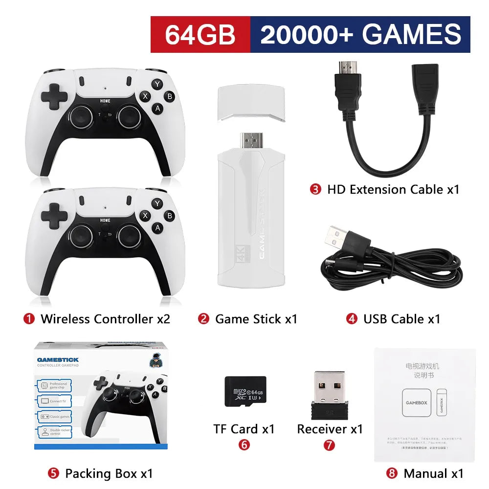 Game Stick 4k PRO - meer dan 20.000 games, 2 PS5-controllers