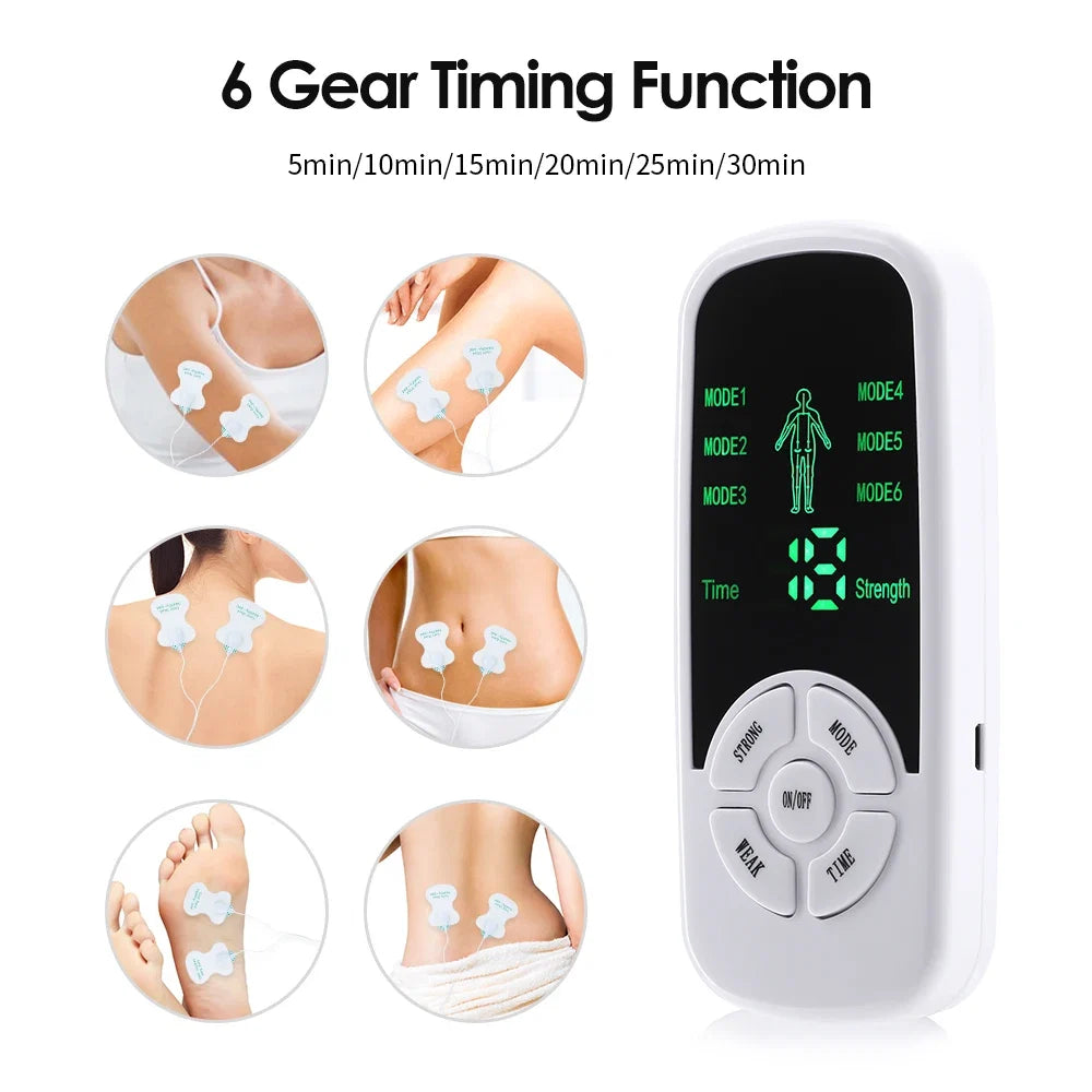 Compact Pulse Massager TENS Stimulator — Six Modes, Ten Intensity Levels, Large LCD Display