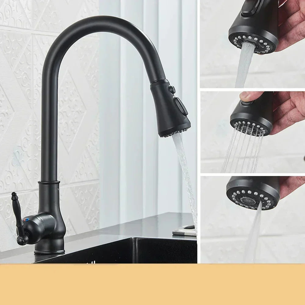 Rubinetto da cucina vintage in ottone antico VintageTap - Bocca girevole nera