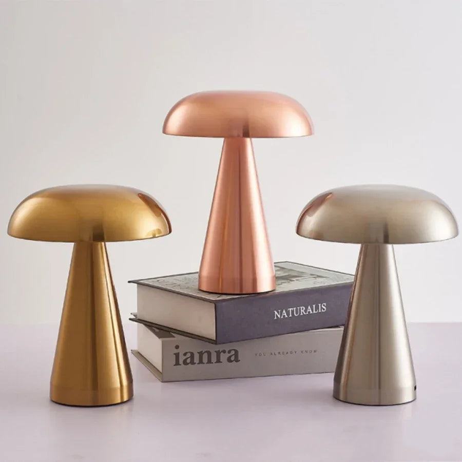 Lampe de bureau LED rechargeable en forme de champignon — Sans fil, capteur tactile