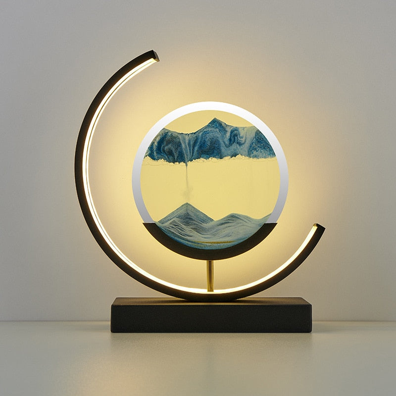 مصباح القمر LumaAura — ضوء LED بفن الرمل والماء، تصميم تدفق ديناميكي
