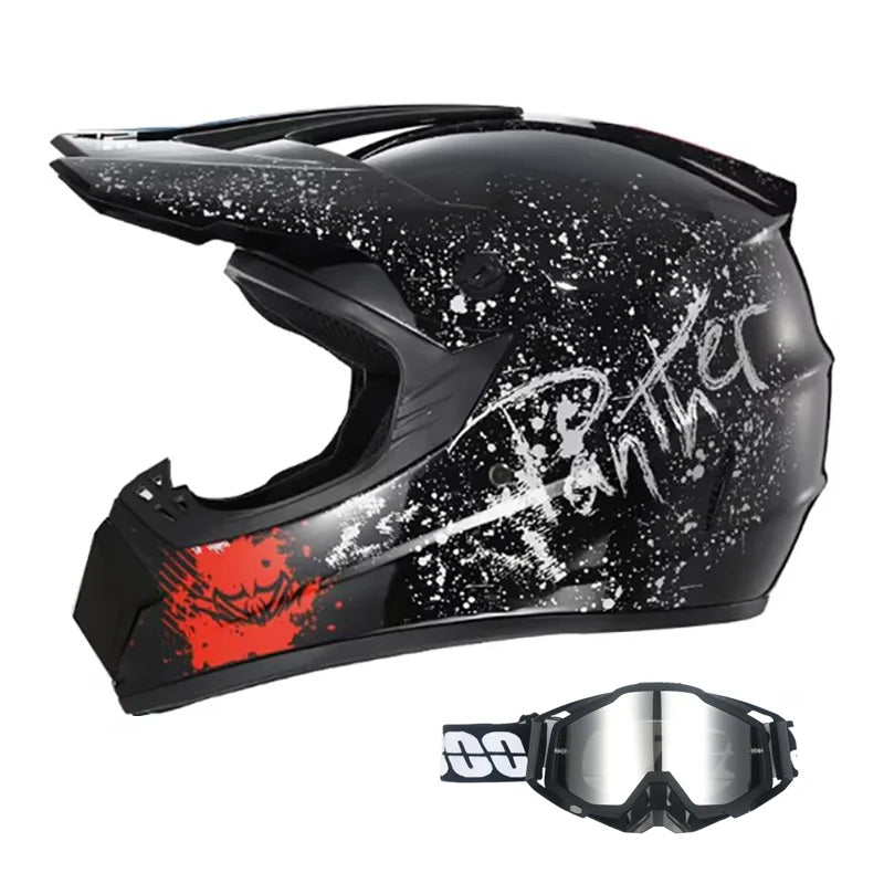 Kids Full-Face Motocross Helmet — Complete Set with Matching Goggles