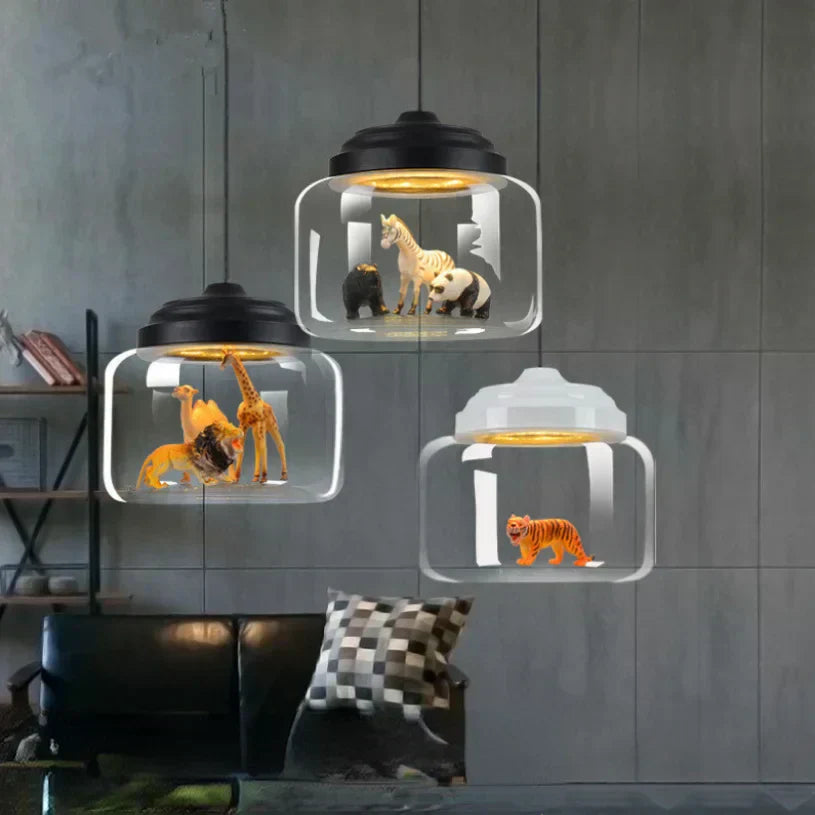 AuroraNest Tier-Glaspendelleuchte mit LED für Kinderzimmer
