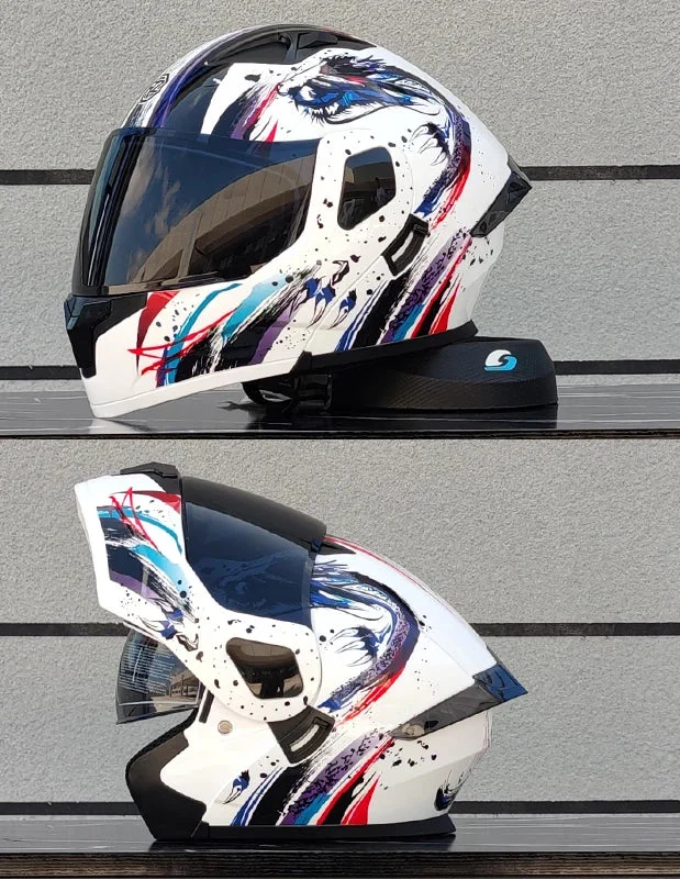 フリップフロント式フルフェイスバイクヘルメット — DOT認証デュアルレンズシールド